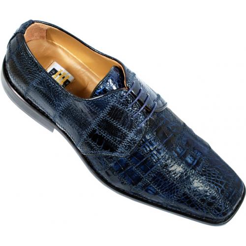 David Eden "Omni" Navy Blue Genuine Crocodile / Lizard Patchwork Shoes